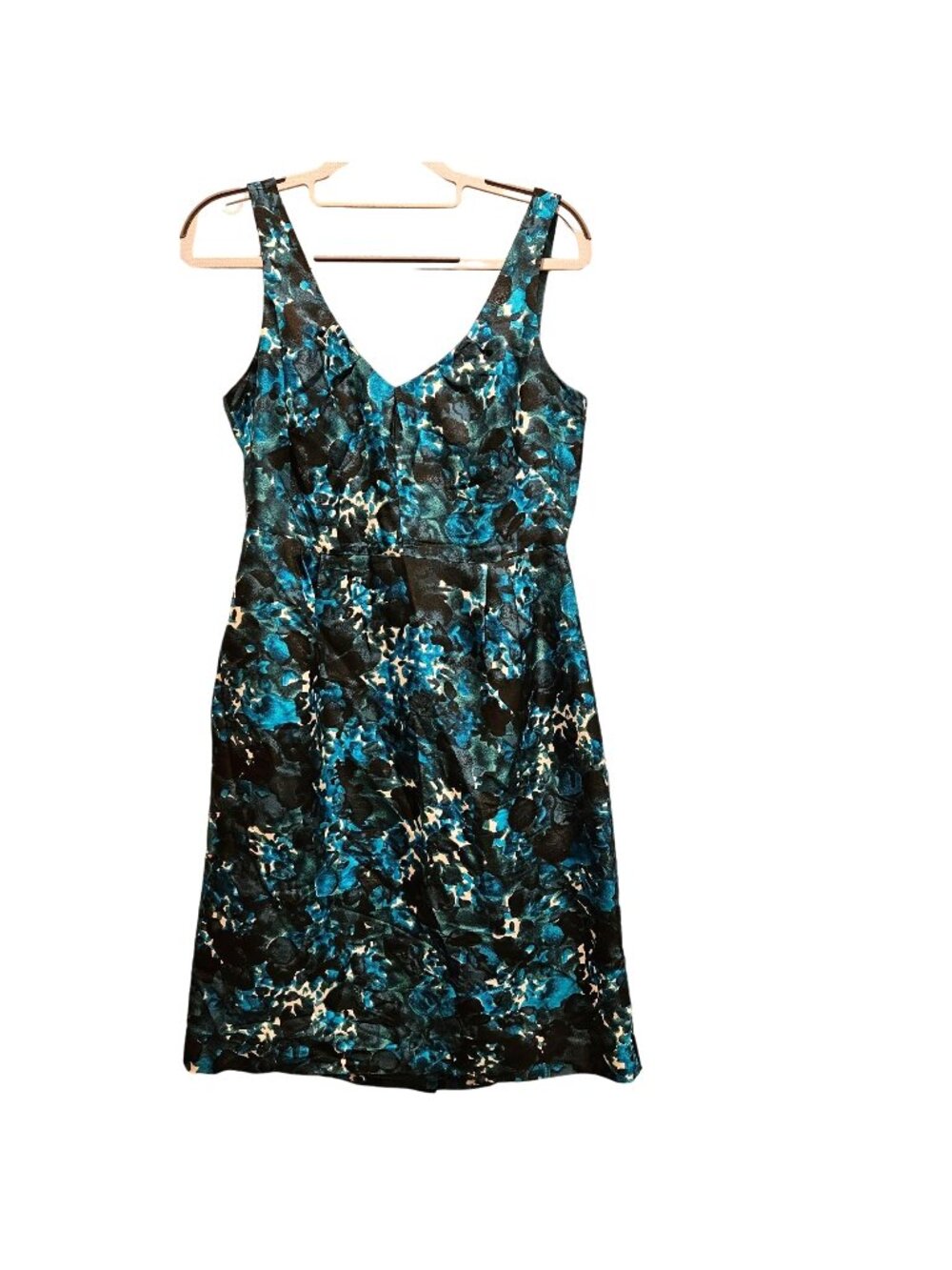 J. Crew 100% Silk Dress Womens 6 Blue Black White Abstract Print Pleated Pockets - Picture 1 of 13